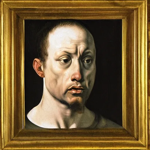 Image similar to Mannerism painting portrait of a scared man. Sadness, fear, and anxiety, by Agnolo Bronzino