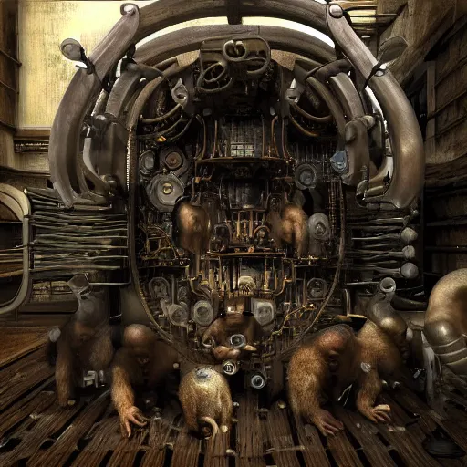 Image similar to Steam computer in ancient time surrounded by apes, highly detailed, highly realistic, artstation, by Hans Giger