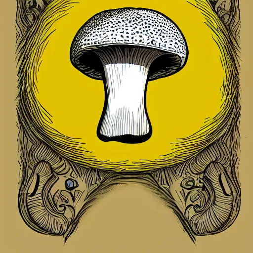 Image similar to mushroom, portait drawing, amazing detail, high resolution, 8k, psychedelic