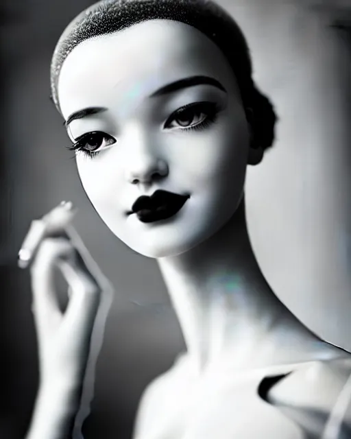 Image similar to black and white dreamy young beautiful female artificial intelligence, cinematic, rim light, bokeh, photo - realistic, elegant, high detail, 8 k, masterpiece, photo taken in 1 9 3 0, inspired by cecil beaton