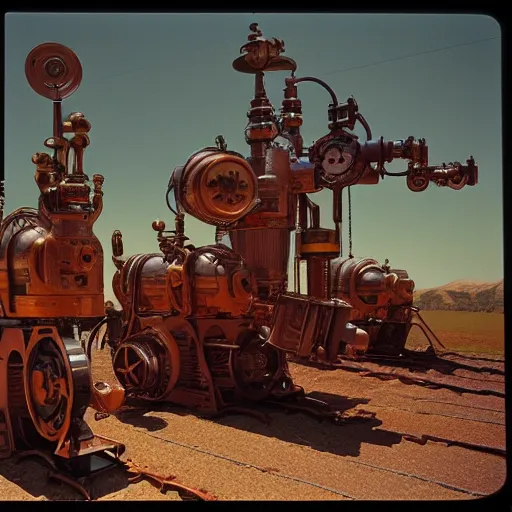 Image similar to steam punk machinery terraforming mars, kodachrome, in style of Addy Campbell, 35mm, graflex, color film photography,