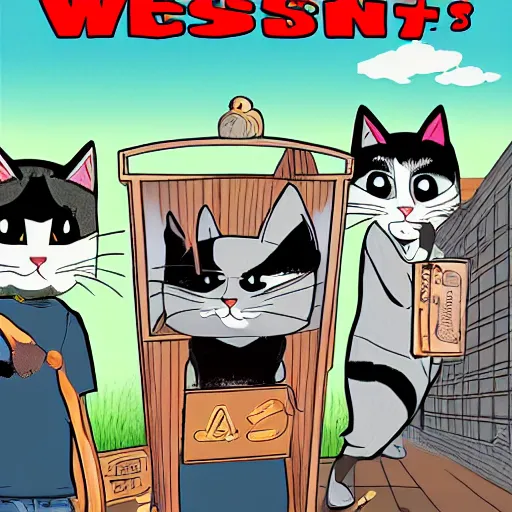 Image similar to cats robbing a bank in west virginia, anime