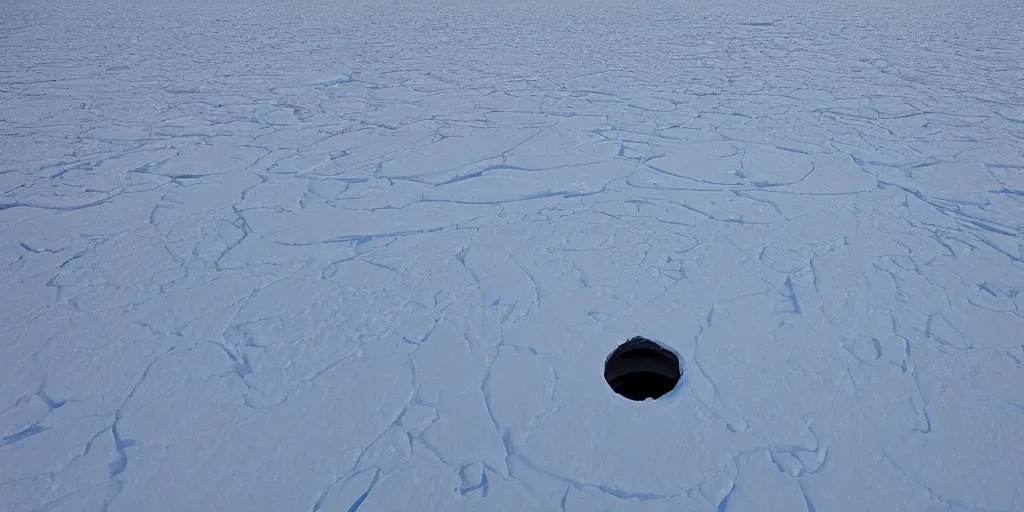 Prompt: the stargate half buried in the arctic ice, realistic landscape