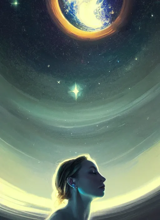 Image similar to an giant face in space, stars, glowing, space, dark, beautiful, fine details. night setting. realistic shaded lighting poster by craig mullism, artgerm, jeremy lipkin and michael garmash, unreal engine, radiant light, detailed and intricate environment, digital art, trending on art station,