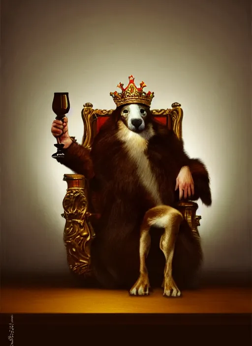 Image similar to king on a throne with a water - filled tankard in his hand in the style of michael sowa, detailed, 4 k, beautifully lit, from a film, cinematic, artstation