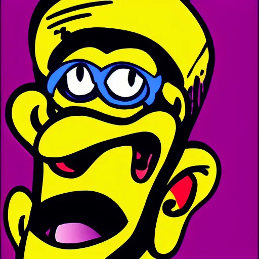 Image similar to cartoon network style, strong chin, big lips, handsome squidward portrait, vivid colors