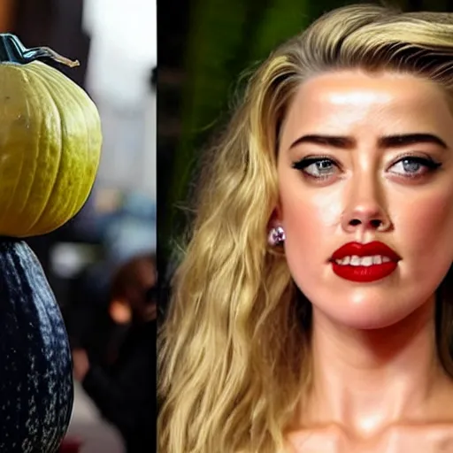 Image similar to a gourd shaped to look like the face of amber heard