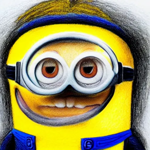 Image similar to joe biden as a minion, detailed colored pencil drawing