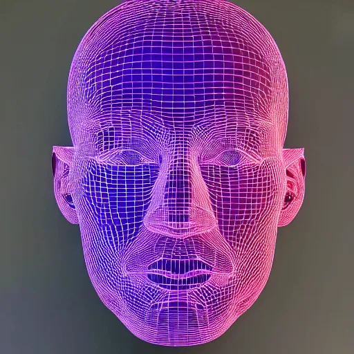 Image similar to a 3d human head made up of shiny holograms