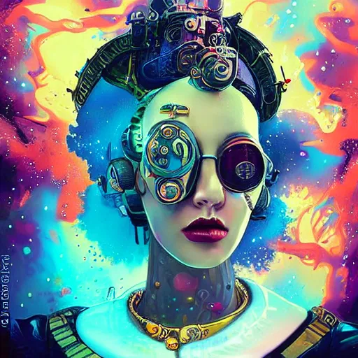 Image similar to acid trip of a lofi biopunk steampunk portrait in space but also underwater, Pixar style, by Tristan Eaton Stanley Artgerm and Tom Bagshaw.