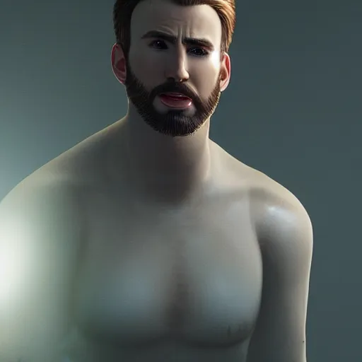 Image similar to chris evans in her 2 0 1 3, trending on artstation, featured on cgsociety, photorealistic art style!!!!!!, daz 3 d, unreal engine 5, cryengine, volumetric lighting, bioluminescent lighting, glowing atmosphere, god - rays, 4 k, 8 k