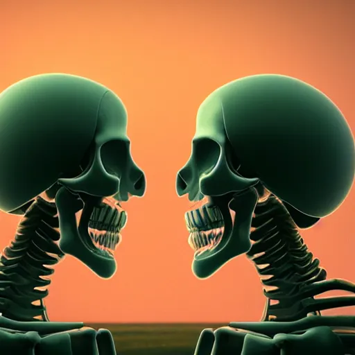 Prompt: A profile of two skeletons facing each other by Simon Stalenhag, Trending on Artstation, Octane Render, 8K