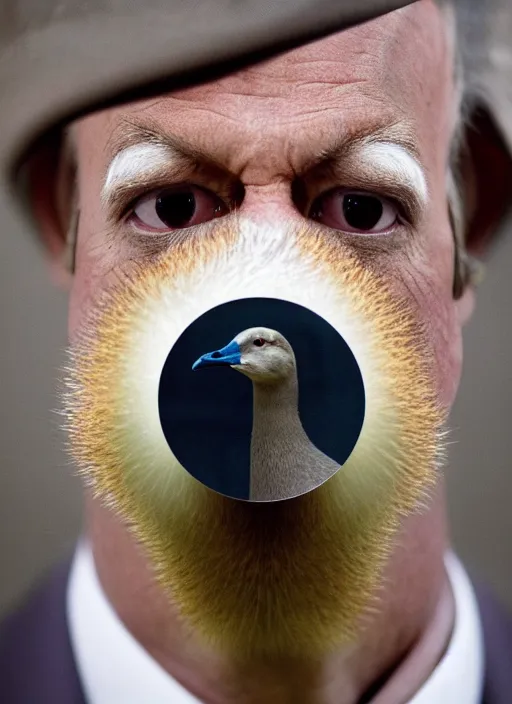 Image similar to closeup portrait of saul goodman fused with a goose, in court, natural light, bloom, detailed face, magazine, press, photo, steve mccurry, david lazar, canon, nikon, focus