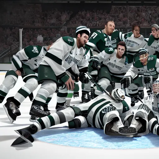 Image similar to Michigan state ice hockey wins national championship in NHL 22 video game, rendered in unreal engine 5