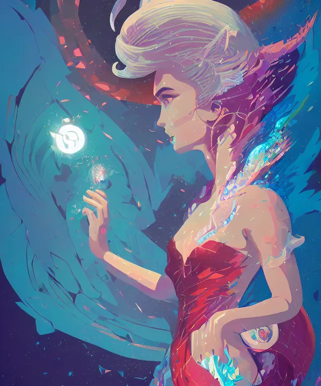 Prompt: delirium portrait of daenerys targaryen, wearing a dress by petros afshar, ross tran, peter mohrbacher, tom whalen, shattered glass, bubbly scenery, radiant light