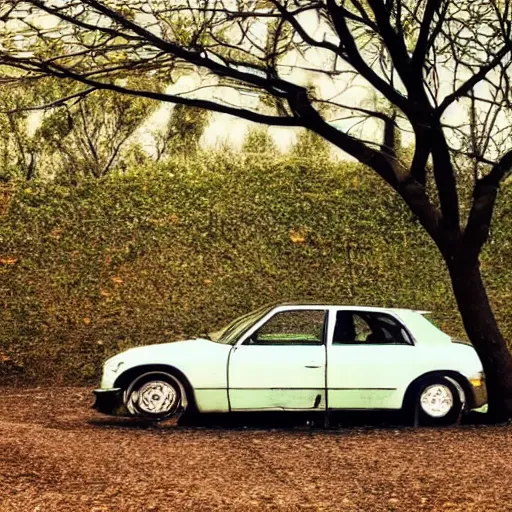 Prompt: a tree in the shape of a car