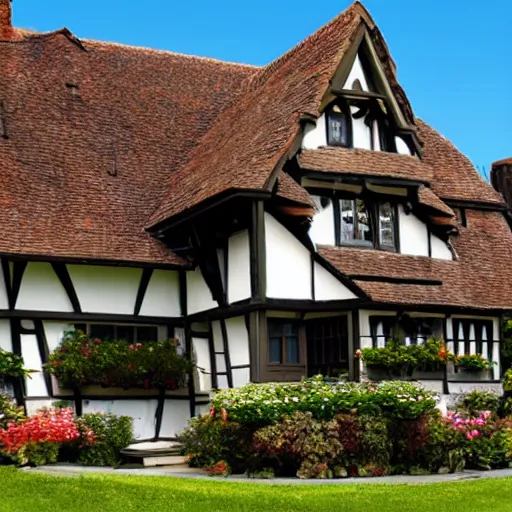 Image similar to house in old style Tudor by the sea, exterior