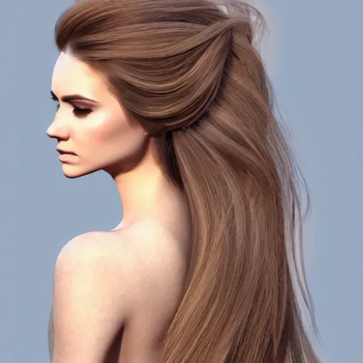 Image similar to beautiful long hairstyle, pinterest hair picture, back of the hair, photograph, 3d render, highly realistic, concept art, highly detailed-H 704