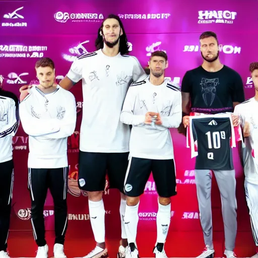 Prompt: soccer player andy carroll unveils his new esports team at a press conference, halo, hcs