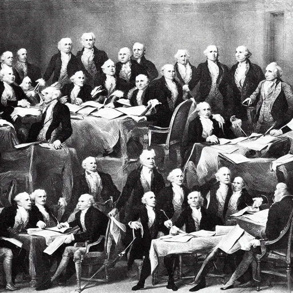 Image similar to cats signing the declaration of independence