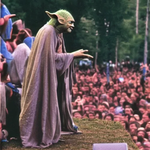 Image similar to yoda performing at woodstock