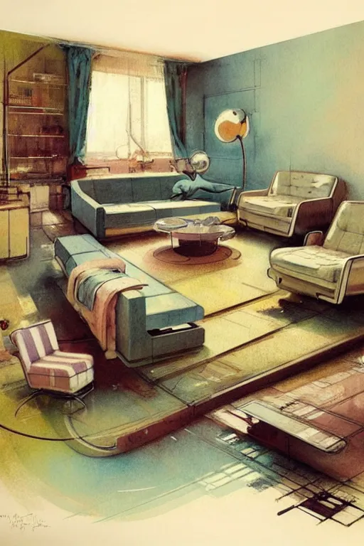 Image similar to ( ( ( ( ( 1 9 5 0 s retro future living room. muted colors. ) ) ) ) ) by jean - baptiste monge!!!!!!!!!!!!!!!!!!!!!!!!!!!!!!