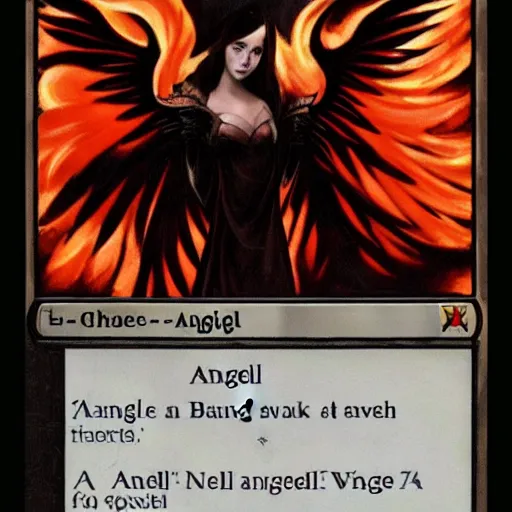 Prompt: angel with black wings, magma, burning wings
