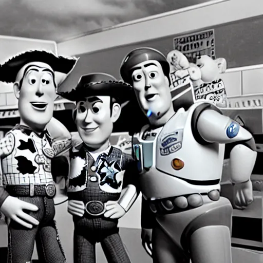 Prompt: clerks with the toy story characters