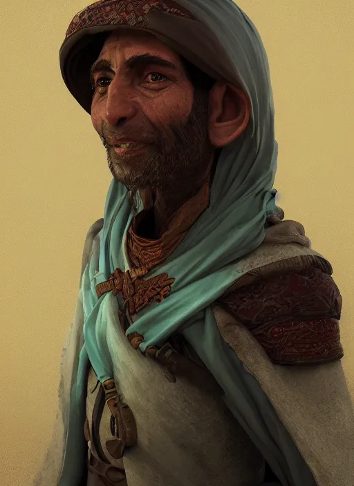 Image similar to portrait of a goblin as arab sheik, trending in artstation, cinematic lighting, studio quality, smooth render, unreal engine 5 rendered, octane rendered, art style by klimt and nixeu and ian sprigger and wlop and krenz cushart.