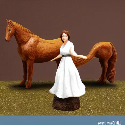 Image similar to 80mm resin detailed miniature of a Woman with a Horse, Product Introduction Photos, 4K, Full body, simple background