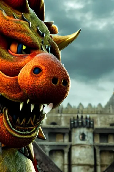Image similar to very very intricate photorealistic photo of bowser in an episode of game of thrones, photo is in focus with detailed atmospheric lighting, award - winning details