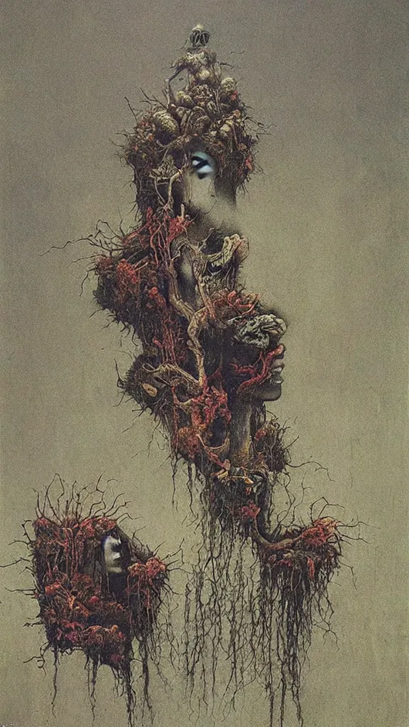 Image similar to cannabis paranoia, painted by beksinski