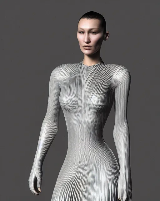 Image similar to a highly detailed metahuman 8 k close up render of bella hadid in iris van herpen dress made in unreal engine 4