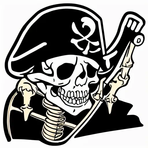 Prompt: whatsapp sticker of a pirate skeleton using an old 8 0's computer, vector