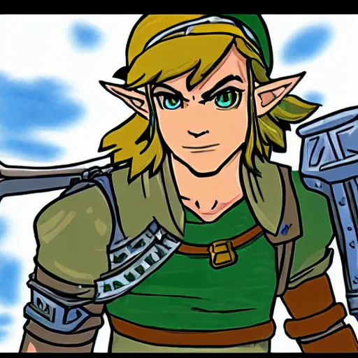 Prompt: link from zelda in the future, futuristic athmosphere, highly detailed, advanced technology