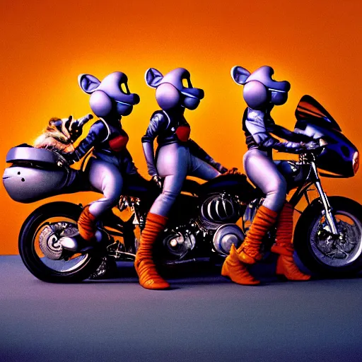 Image similar to uhd photorealisitc candid photo of the biker mice from mars. hyperdetailed, accurate, studio lighting. photo by annie leibowitz and steve mccurry