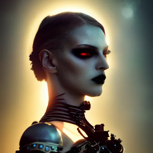 Prompt: photographic portrait of a stunningly beautiful gothic cyberpunk steampunk android female in soft dreamy light at sunset, god rays, contemporary fashion shoot, by edward robert hughes, annie leibovitz and steve mccurry, david lazar, jimmy nelsson, breathtaking, 8 k resolution, extremely detailed, beautiful, establishing shot, artistic, hyperrealistic, beautiful face, octane render