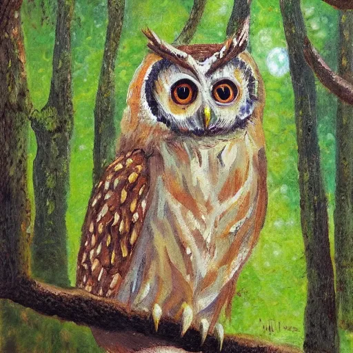 Prompt: wise owl in the forest, impressionism