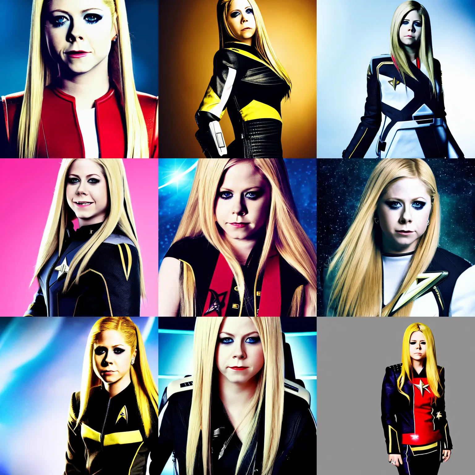 Prompt: dslr photography of avril lavigne as a star trek captain of star fleet, head and shoulders photography, cinematic, studio portrait