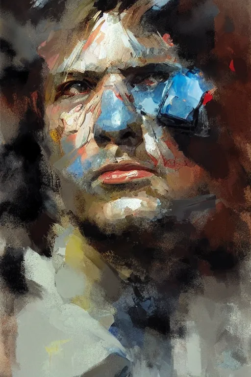 Image similar to portrait painting of an avenger by richard schmid, alla prima, loose gestural painterly, jeremy mann, greg manchess