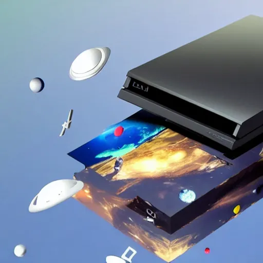 Prompt: a playstation floating in space, detailed, realistic