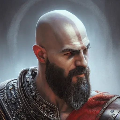 Image similar to portrait of kratos, intricate artwork, concept art, octane render, deviantart, cinematic, key art, hyperrealism, iridescent accents, portrait photograph, nikon 3 5 mm, photograph by greg rutkowski