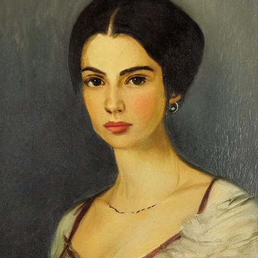 Image similar to a portrait of selina gomez in an 1 8 5 5 painting by elisabeth jerichau - baumann. painting, oil on canvas