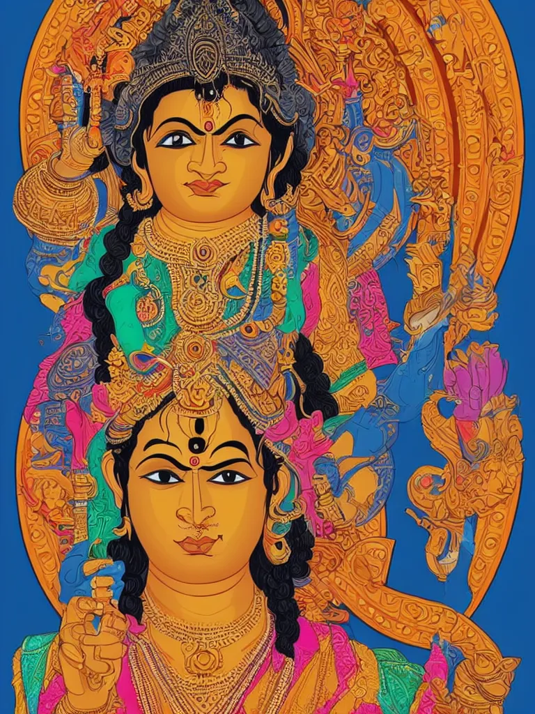 Image similar to portrait of a hindu god art by ori toor, sticker, colorful, illustration, highly detailed, simple, smooth and clean vector curves, no jagged lines, vector art, smooth