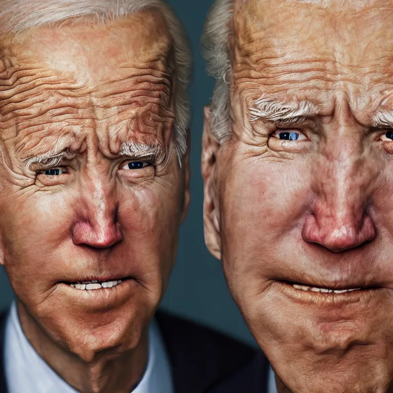 Image similar to hyperrealistic close up studio portrait of aging old Joe Biden age 103 wrinkled sad, oil painting by Ivan Albright and Lucian Freud and Ron Mueck, trending on artstation Studio lighting hyperrealism