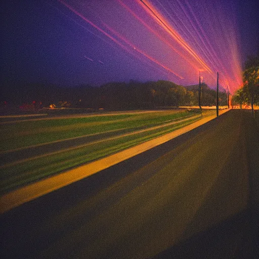 Image similar to long exposure night lansdscapes, 5 seconds shutter, Cinestill 800T