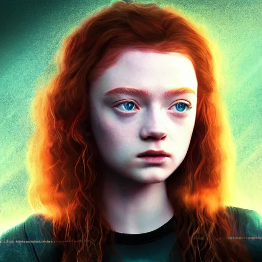 Image similar to sadie sink in cyberpunk style digital art very detailed 4 k detailed super realistic