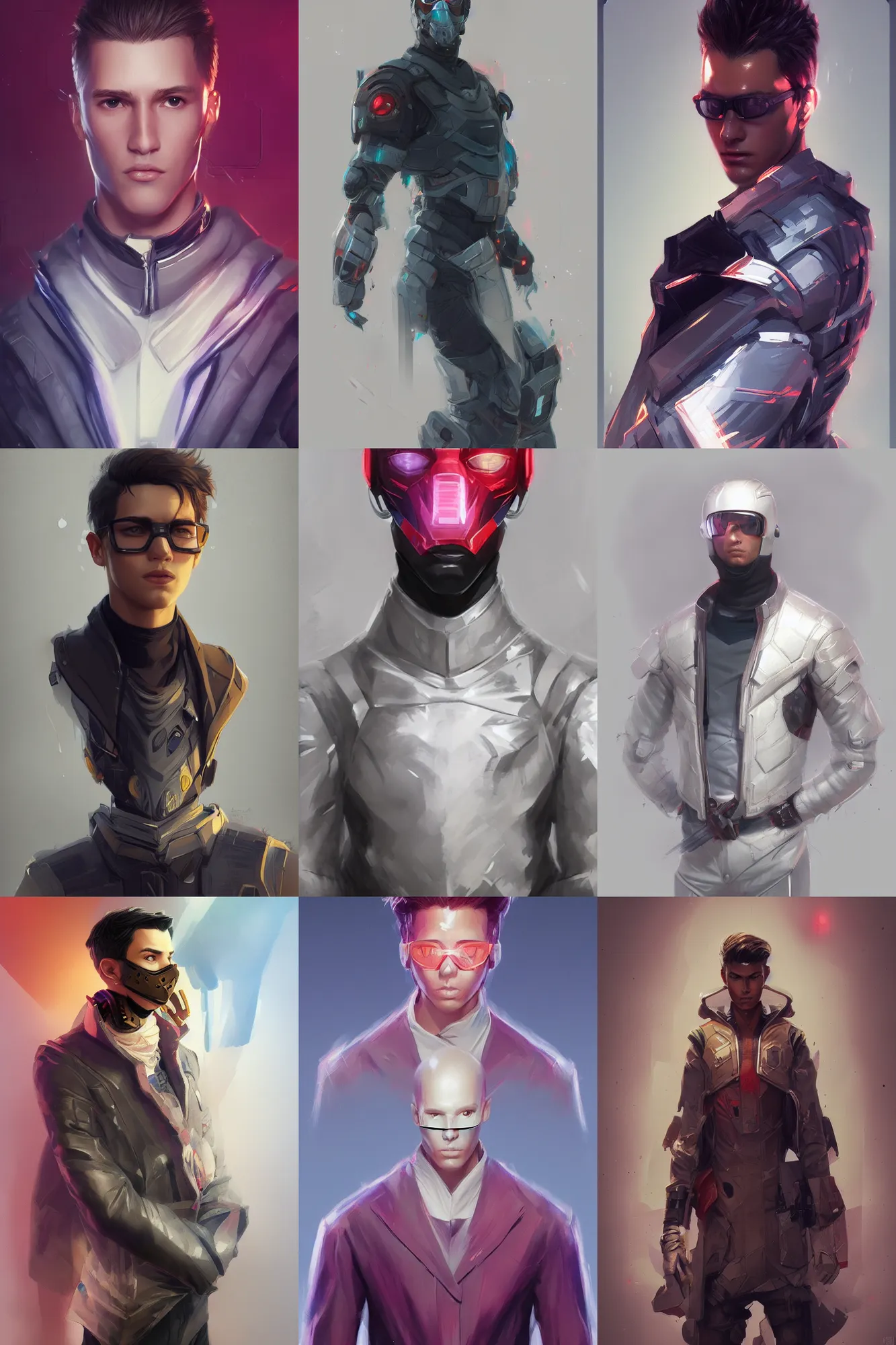 Prompt: full portrait view high quality realistic digital concept art of a young man dressed in stylish future clothing with face visible by artgerm and greg rutkowski, artstation trending, vibrant colour and blank background,