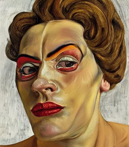 Image similar to a high quality, high detail, portrait of a drag queen by lucian freud