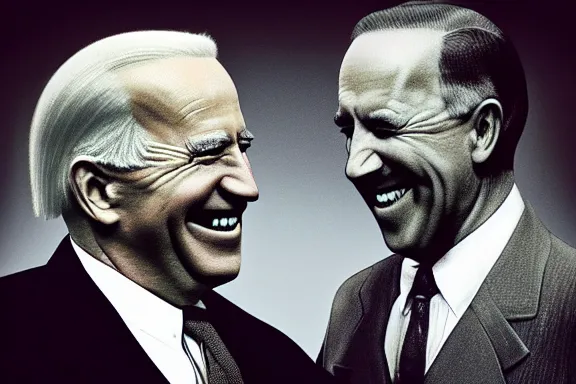 Image similar to “ very very intricate photorealistic photo of hitler and joe biden laughing together, detailed natural lighting, award - winning crisp details ”